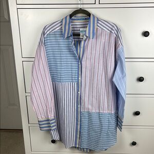 NWT J. McLaughlin Aoife Blue and Red Striped Women’s Shirt / Size L